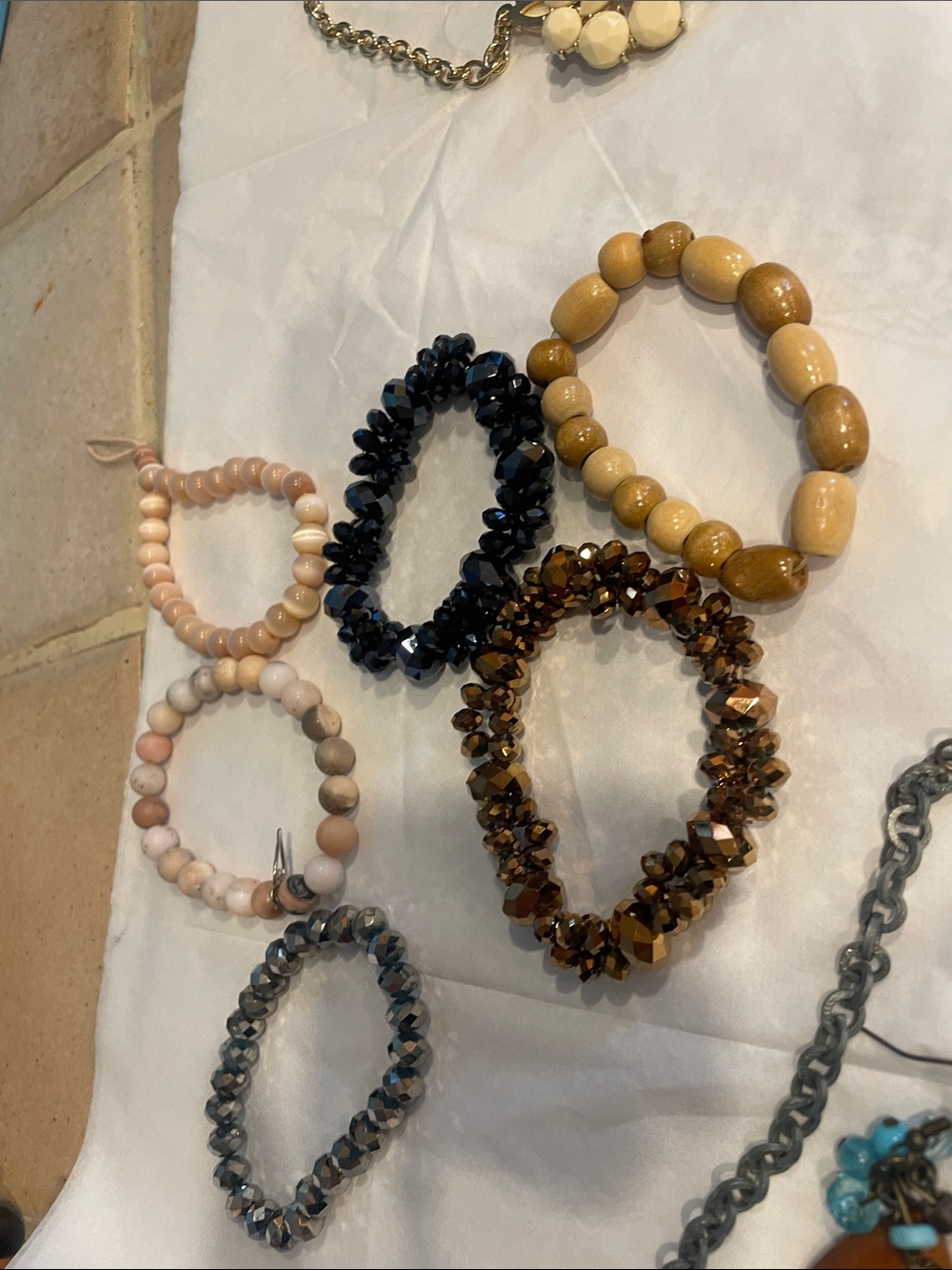 Beaded Stretch Bracelet Set - Neutral & Black Styles